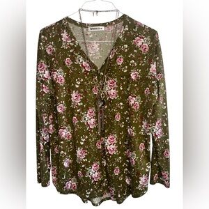 Floral Green Long Sleeve Top Doublju Size:M
